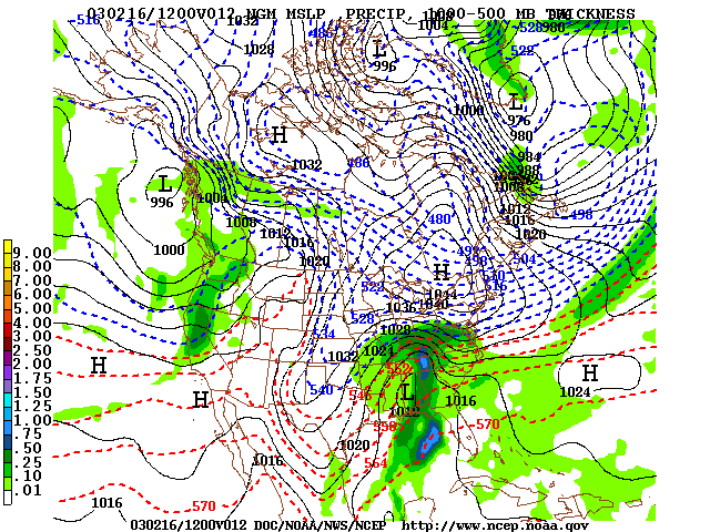 image of MSLP 1000 - 500mb